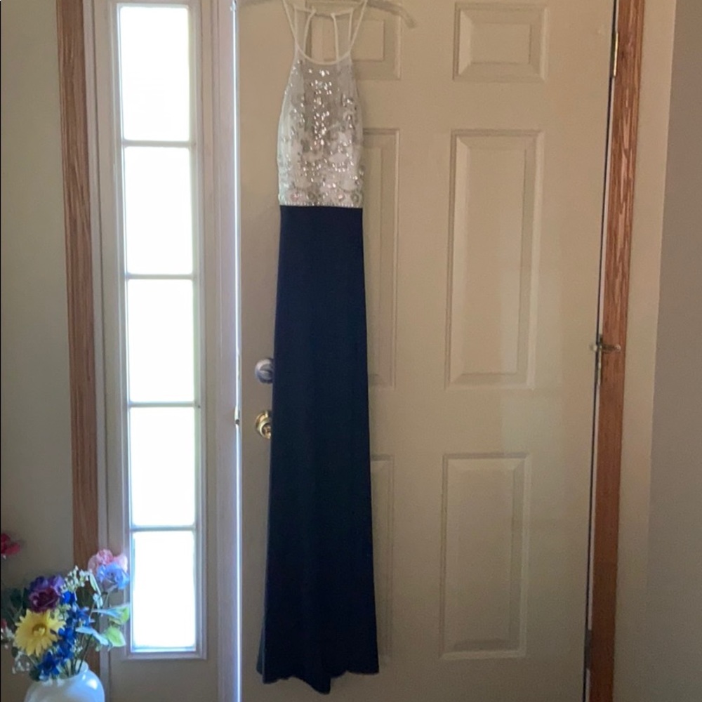 Formal event long length dress white bling bodice